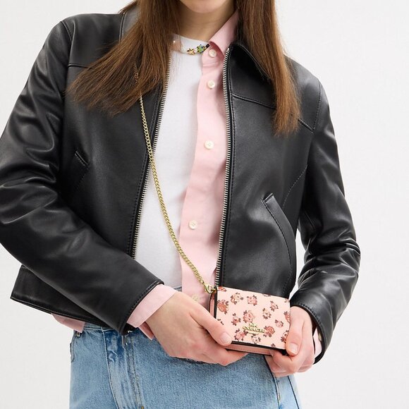 COACH NEW WITH TAGS Mini Wallet On A Chain With Rosette Print - Picture 1 of 5